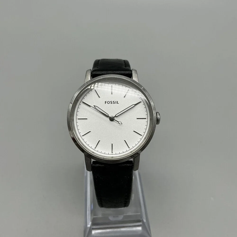 Fossil ES4186 Neely Womens Watch 33mm Silver Tone Black Leather New Battery